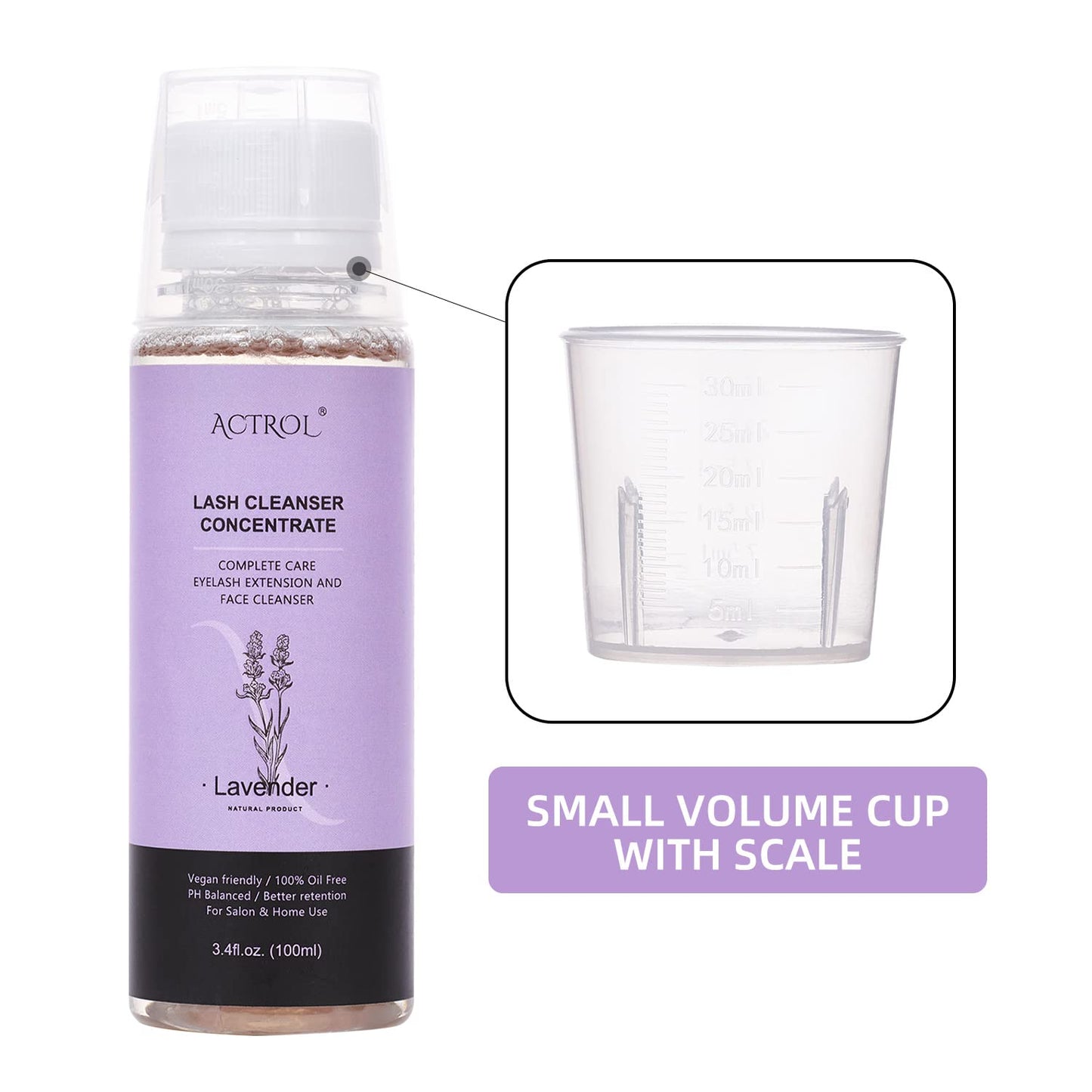 Eyelash Shampoo Concentrate 100ml Lash Extensions Cleanser Concentrate Lavender Foaming Shampoo Paraben & Sulfate Free Wash for Extensions Lashes with Salon Home Care-Makes 60ml Bottles-GlimoraGlow