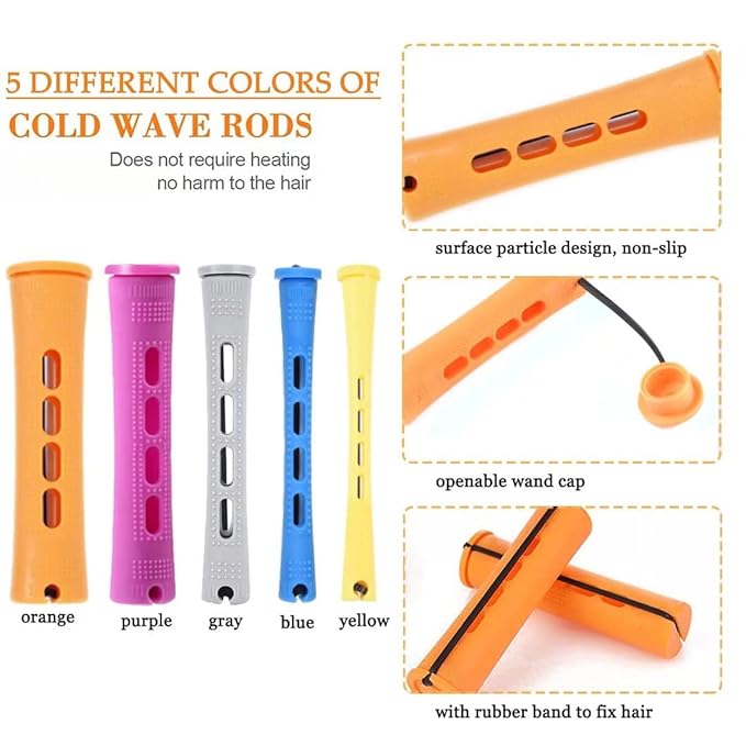 100pcs Hair Curling Rods Set - Plastic Cold Wave Rollers for Natural, Long or Short Hair Styling - Women's DIY Hairdressing Tools in Orange, Purple, Gray, Blue, Yellow-GlimoraGlow