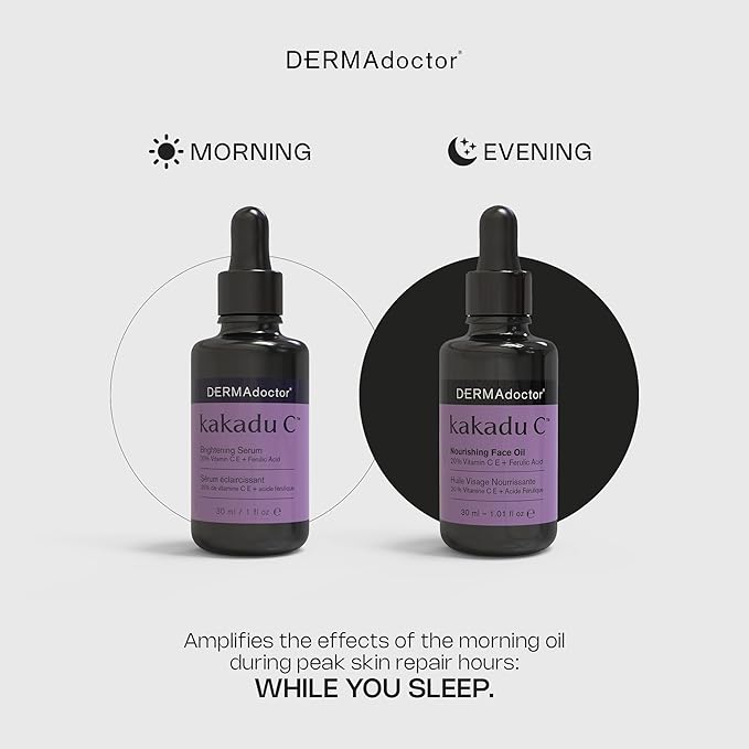 DERMAdoctor Night Face Oil Toner Anti-Aging Hydrating - 20% Vitamin C Ester, Vitamin E, Ferulic Acid, & Marula Oil for Face | Concentrated Vitamin-C Ester Facial Oils | Dermatologist Formulated - 1 Oz-GlimoraGlow