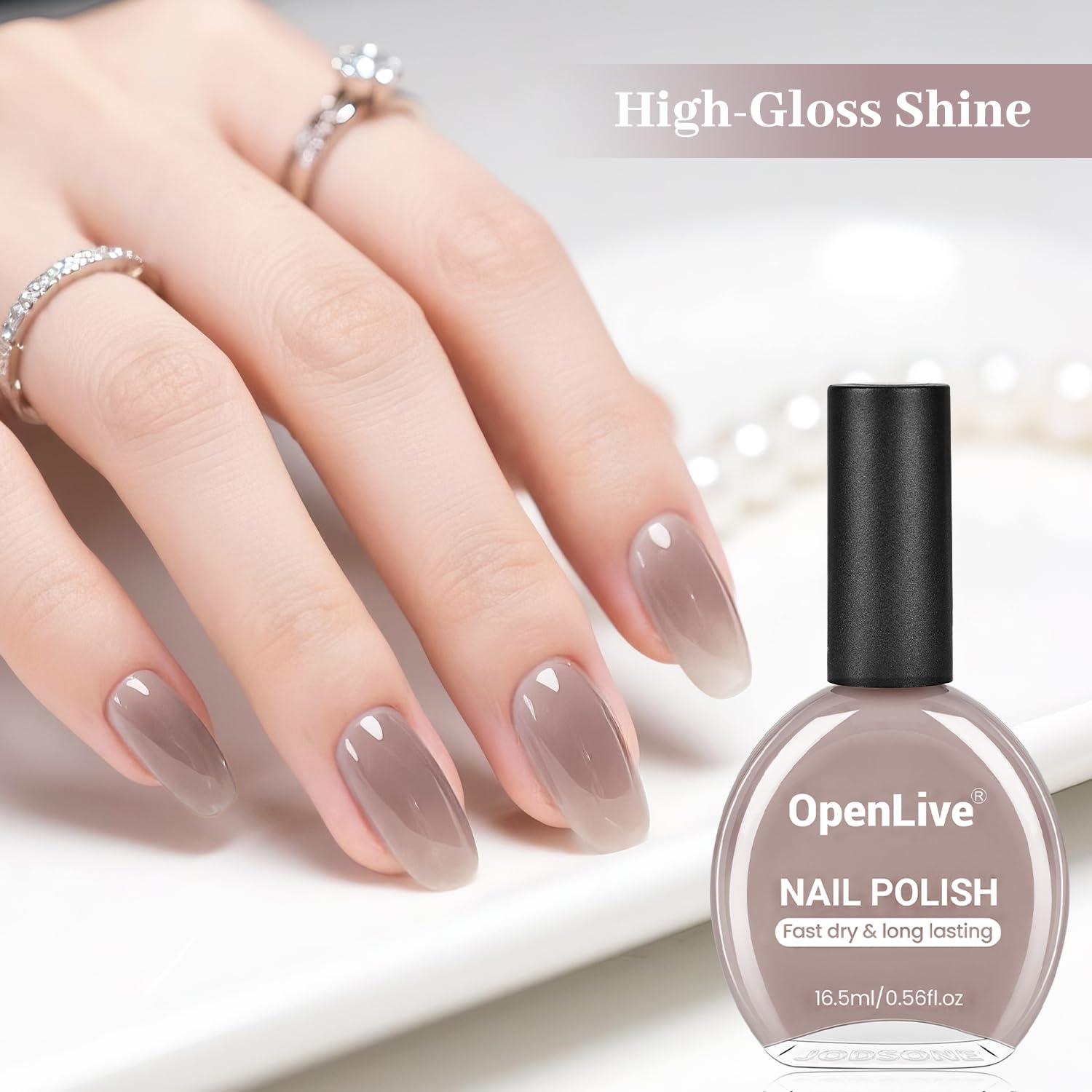 16.5ml Jelly Light Gray Nail Polish Large Volume Quick Dry Nail Polish, Long Lasting Shine, Fingernail Toenail Nail Art DIY Home Travel Nail Art Gift-GlimoraGlow