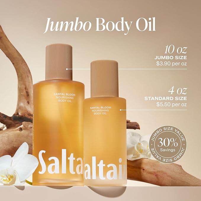Saltair Body Oil. Jumbo Size Santal Bloom After Shower and Bath Oil Moisturizer for Women and Men. Botanical, Non-Greasy, and Well-Absorbing Lotion for Hydrating Dry Skin. 10oz Bottle-GlimoraGlow
