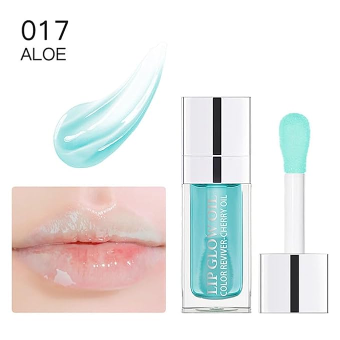 Hydrating Lip Glow Oil, Lip Oil Gloss Transparent Toot Tinted Nourishing Long Lasting Repairing Lightening Lip Lines (ALOE) 0.2 OZ-GlimoraGlow