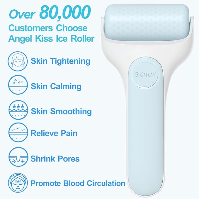 Angel Kiss Ice Roller for Face Eye, Women Gift Idea, Cold Therapy Massager for Reduce Puffiness, Redness, Dark Circles, Tightening Firming, Reduce Wrinkles, Migraine Pain Relief, w/Premium Carry Case-GlimoraGlow