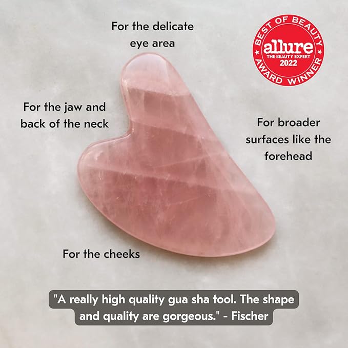 Mount Lai Rose Quartz Gua Sha Facial Tools, Pink Quartz Gua Sha Facial Tools Set and Roller, Guasha Tool for Face to Relieve Muscle Tension and Reduce Puffiness, Anti Aging Skin Care Sets for Women-GlimoraGlow
