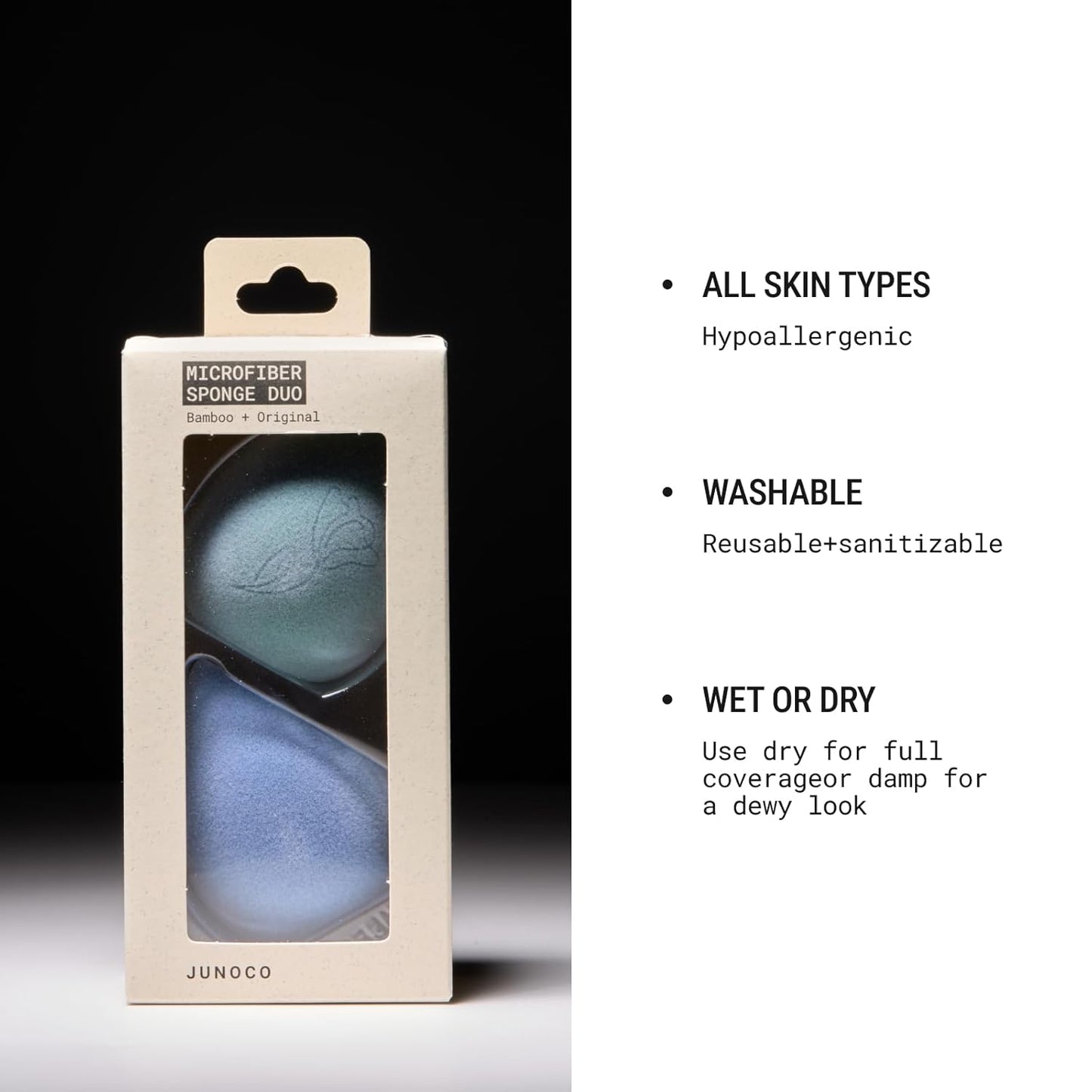 JUNO & Co. Microfiber Makeup Sponge, Dual Layer Technology for Full Coverage Flawless Makeup Blender for Foundation, Powder and Cream (2-Piece Color Duo: Blue and Green)-GlimoraGlow