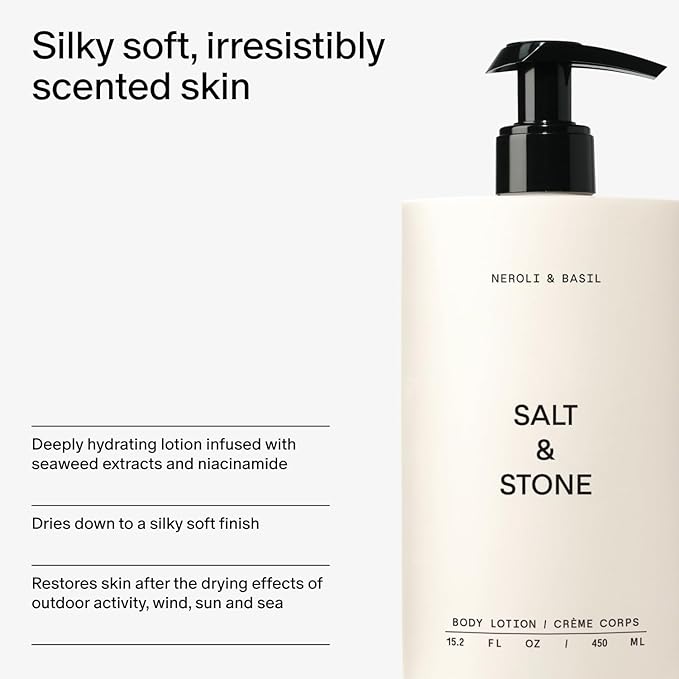 Salt & Stone Body Lotion for Women & Men| Scented Daily Body Lotion | Hydrates, Nourishes & Softens Skin | Restores Dry Skin | Fast-Absorbing | Cruelty-Free & Vegan (450 ml) (Neroli & Basil)-GlimoraGlow