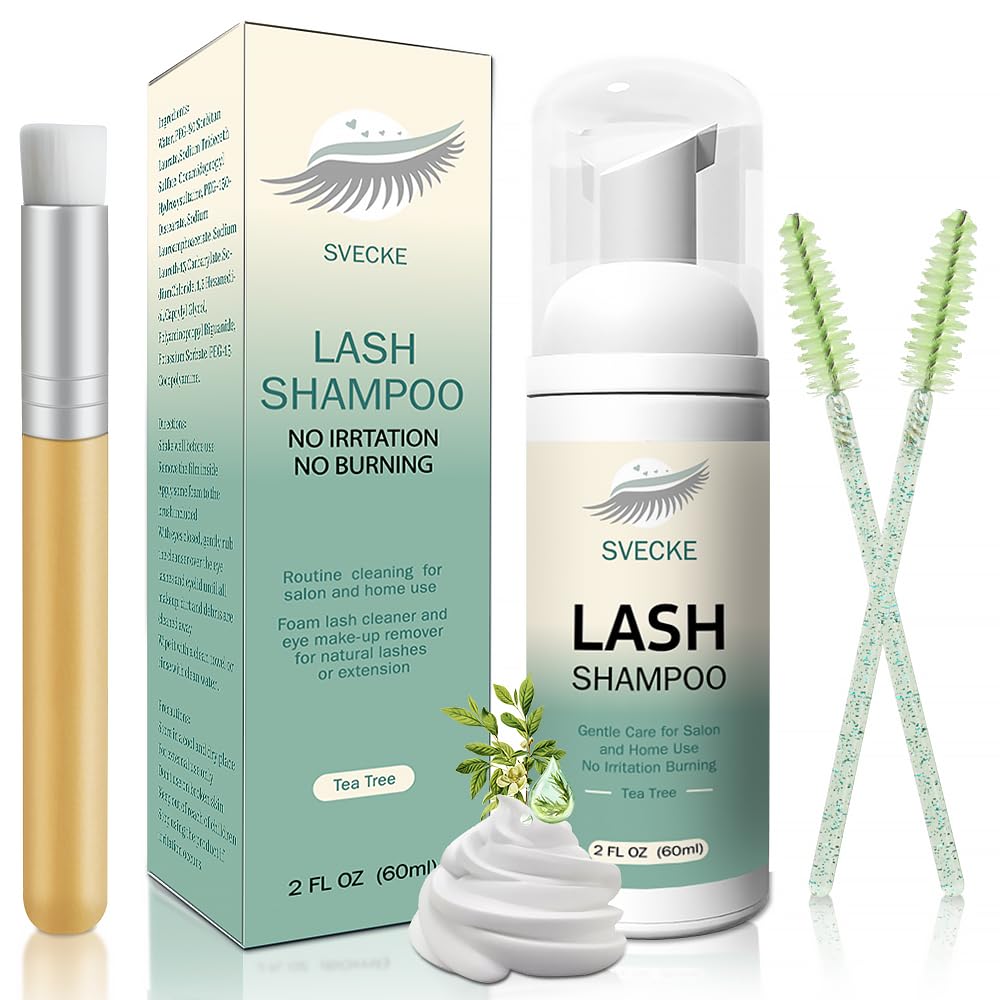 Lash Shampoo Kit Eyelash Extension Cleanser, Eyelash Shampoo for Lash Extensions, Lash Cleaner Eyelid Foam Cleaning Kit for Salon Home Use (Tea Tree)-GlimoraGlow