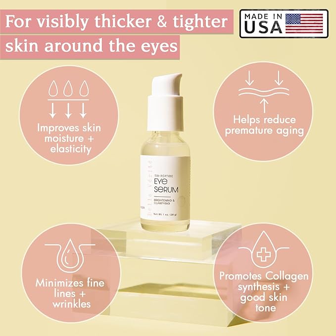 Bella Vérité. Vegan, Tri-Peptide Eye Serum for Mature Skin, Under Eyes to Smooth Fine Lines, Brighten Dark Circles and De-Puff Bags with Hyaluronic Acid, Bergamot, and Triple Peptides, 1 Fl Oz-GlimoraGlow