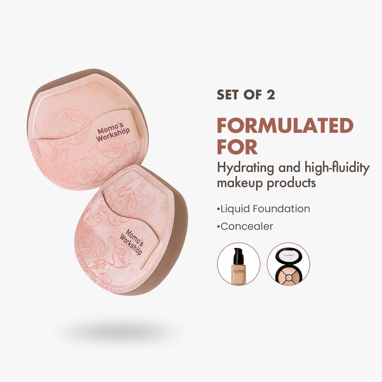 Makeup Sponge, Rubycell, Flat-cut Shape,Foundation Sponges with Glossy PU Leather, for Liquid/Sheer Foundations, Cosmetic Puff, Medium Bounce,Travel Friendly & Reusable,2pcs & Storage Case-GlimoraGlow