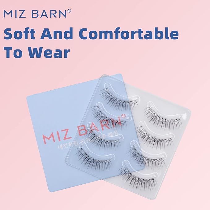 Miz Barn Daily Natural Look False Eyelashes, 4 Pairs Natural Soft Lightweight Comfortable Short Lashes Luxurious Clear Band Handmade False Eyelashes(M12)-GlimoraGlow
