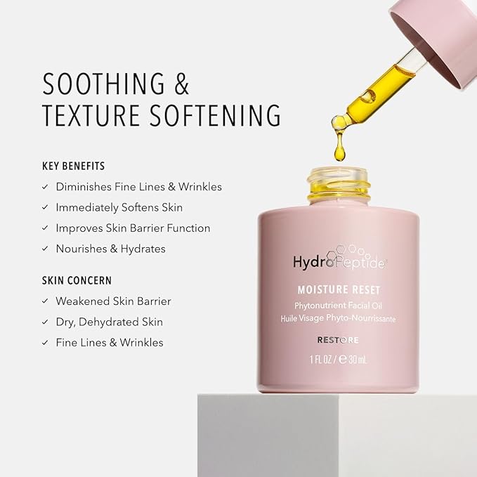 HydroPeptide Moisture Reset, Phytonutrient Facial Oil, Hydrate and Enrich Skin, Improves Skin Barrier Function, 1 Ounce-GlimoraGlow
