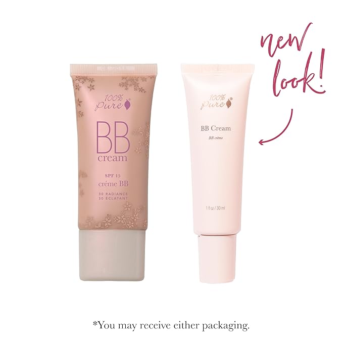 100% PURE BB Cream Shade 30 Radiance Full Face Coverage Skin Care & Glow - All-In-One Primer Concealer & Foundation Makeup - Shimmery, Dewy Youth Tan Color w/Warm Golden Undertone - Vegan - 1 Fl Oz-GlimoraGlow