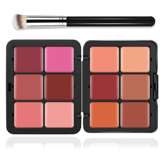 12 Colors Cream [Blush] Makeup Palette for Cheeks - Multi-functional Blush Makeup Palette with Brush, Natural Matte Long Wearing, Waterproof Blendable Face Makeup Palette (#01)-GlimoraGlow
