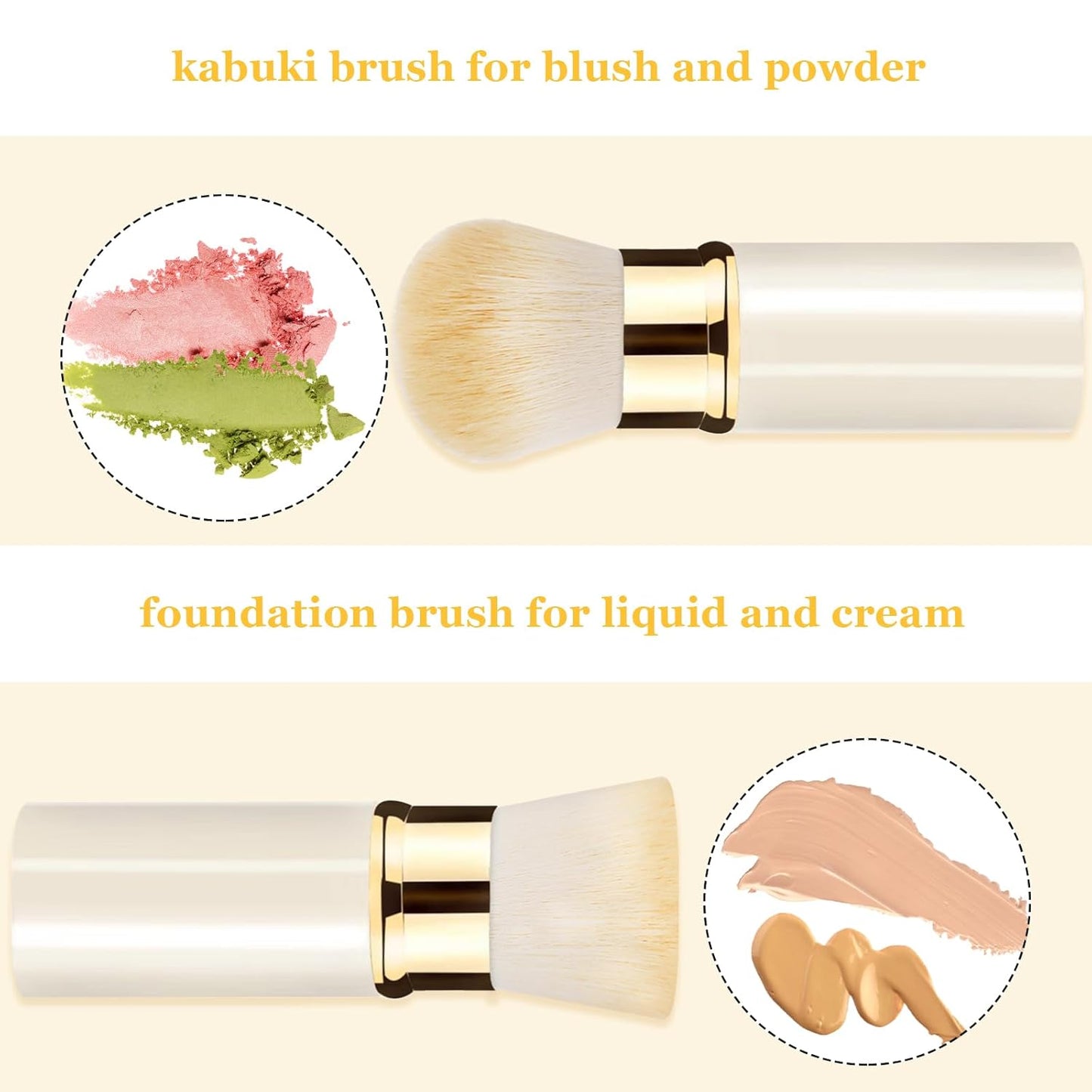 Retractable Kabuki Makeup Brush 2 Pack, Travel Powder Foundation Makeup Brush Face Blush Brushes for Blending Liquid, Blush, Bronzer, Buffing, Sunscreen,Flawless Cosmetics-GlimoraGlow