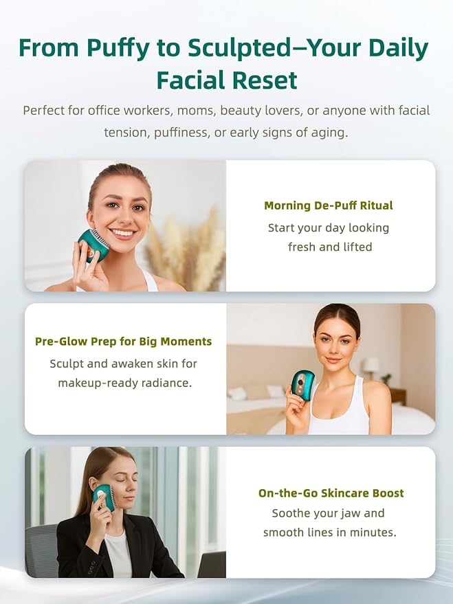 Lymphatic Contour Face Brush – Face Massager for Lymphatic Drainage, Double Chin Reducer, and Facial Sculpting – Gentle Vibrating Lymphatic Drainage Tool for Jawline & Puffiness - Green-GlimoraGlow