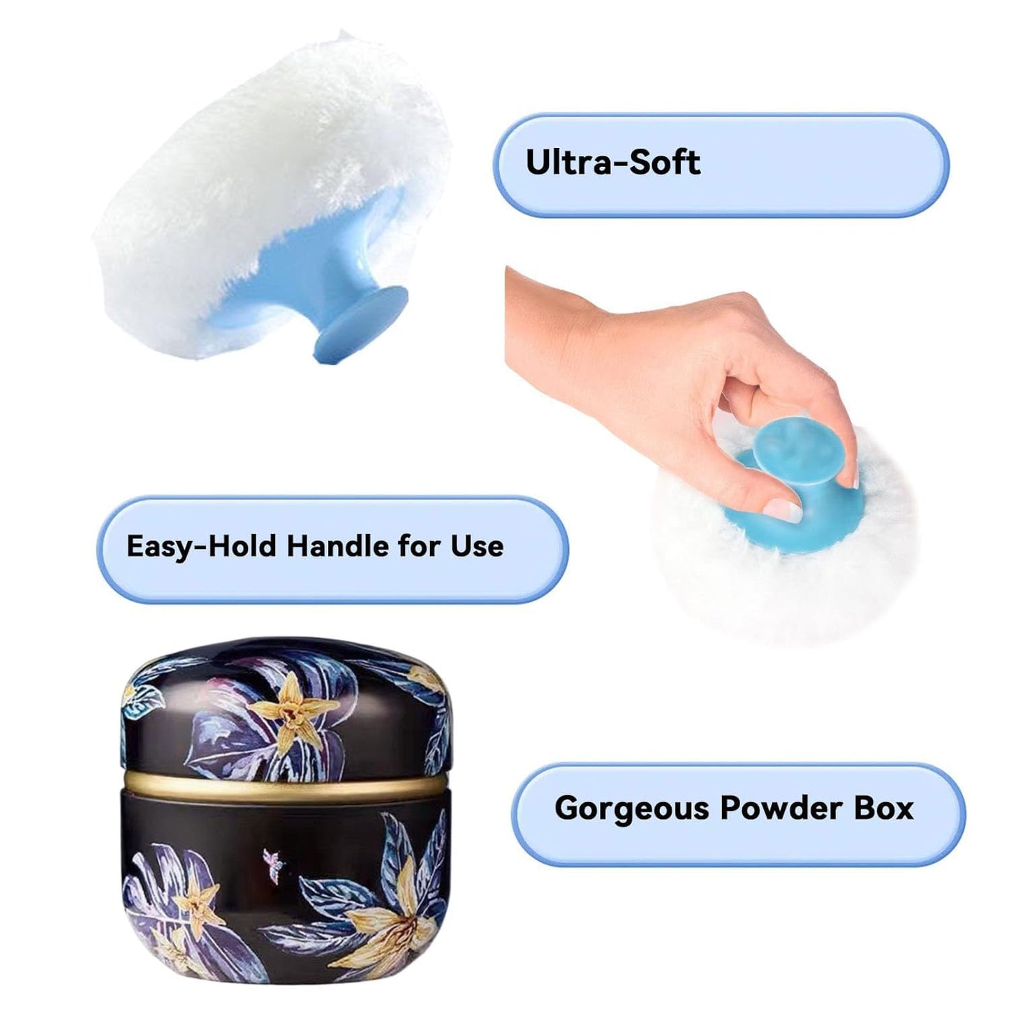 Body Powder Puff and Container, 3.35" Portable Dusting Powder Container with Soft Puff Loose Powder Case Box Jar with Lids for Baby Women Home and Travel Use-GlimoraGlow
