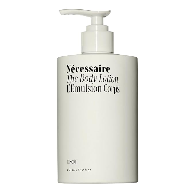 Nécessaire The Body Lotion with Pump. Hinoki. Multi-Peptide Firming Lotion to Moisturize, Firm, Strengthen. 2.5% Niacinamide, Vitamin C/E + Omega 6/9. 450ml / 15.2 fl oz-GlimoraGlow