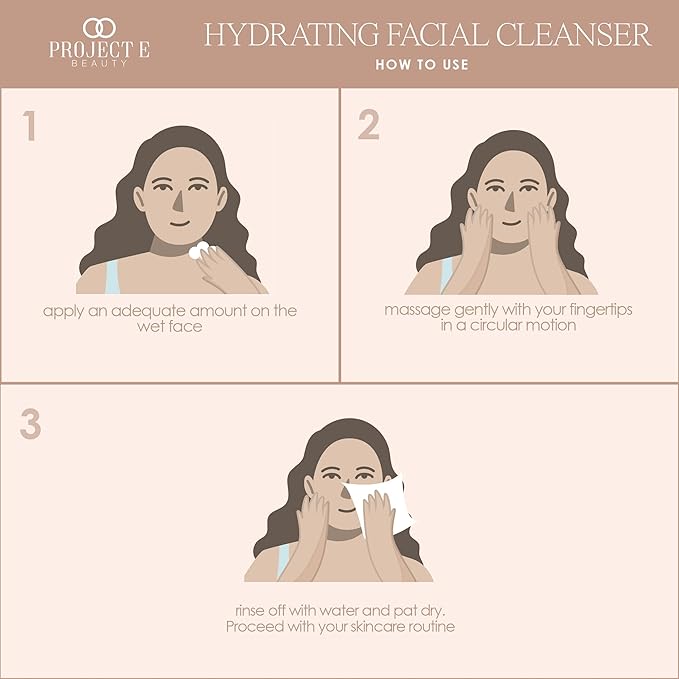 Project E Beauty Hydrating Facial Cleanser Gentle Cleansing | Removes Dirt, Oil & Makeup | Moisturizes & Hydrates | Brightens Complexion | Non-Foaming Formula | For All Skin Types | 125g-GlimoraGlow
