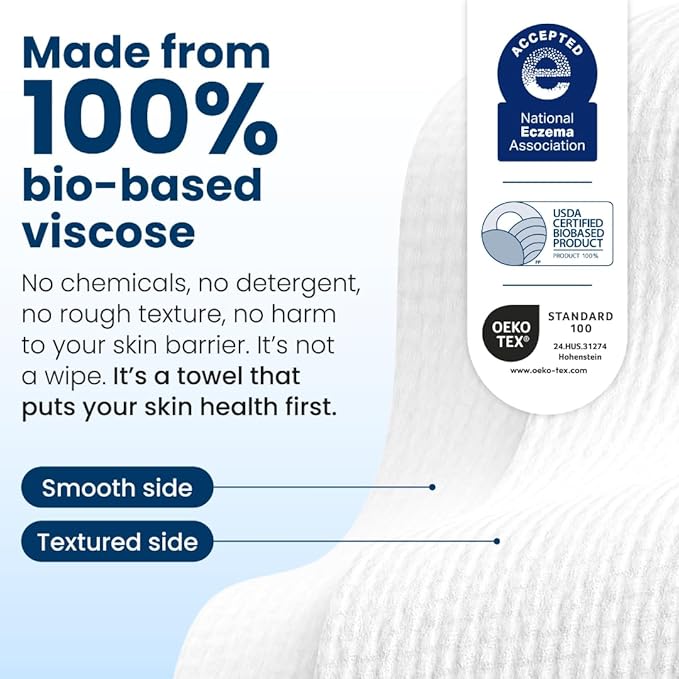 Clean Skin Club Clean Towels XL, USDA Certified 100‪%‬ Biobased Dermatologist Approved Disposable Face Towelette, Facial Washcloth, Makeup Remover Dry Wipes, Ultra Soft, 150 count, 3 pack-GlimoraGlow