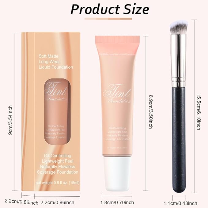 2 Pack Liquid Foundation Cream with Foundation Brush for Face Makeup,Durable Full Coverage Matte Concealer Make Up,Oil Control & Waterproof Base Primer -1 Fl.Oz (#03)-GlimoraGlow