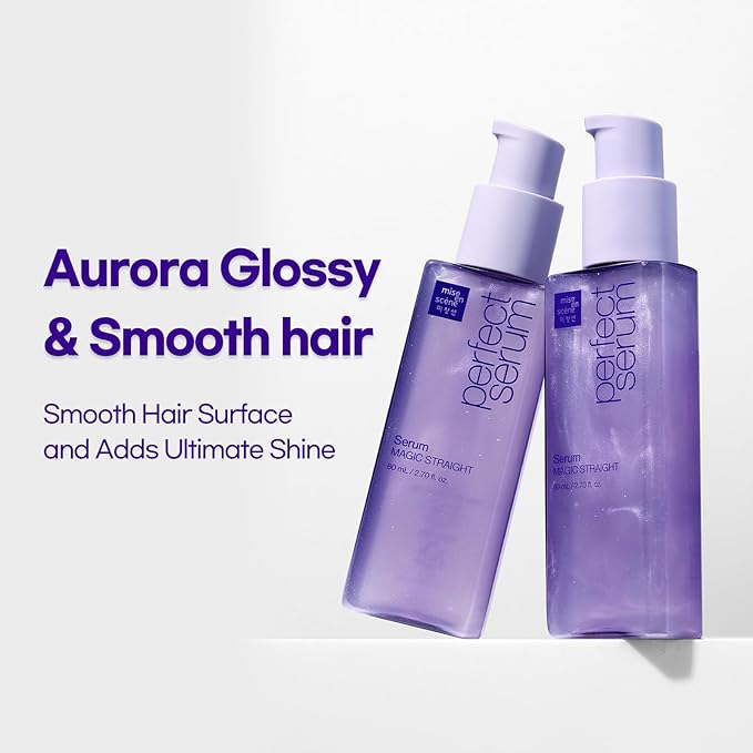 Mise En Scene Magic Straight Perfect Serum - Anti Frizz Hair Straightening Serum with heat protectant for straightener, hair tamer oil, Coconut Oil for Smooth, Silky, and Shiny Hair, 2.71 Fl Oz-GlimoraGlow