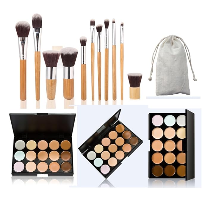 15 Colour Makeup Contour Palette Cream Kit, with 11 Pcs Complete Function Makeup Brushes Set and Storage Bag, Highlighting Light, Medium to Dark, Vegan & Cruelty Free-GlimoraGlow