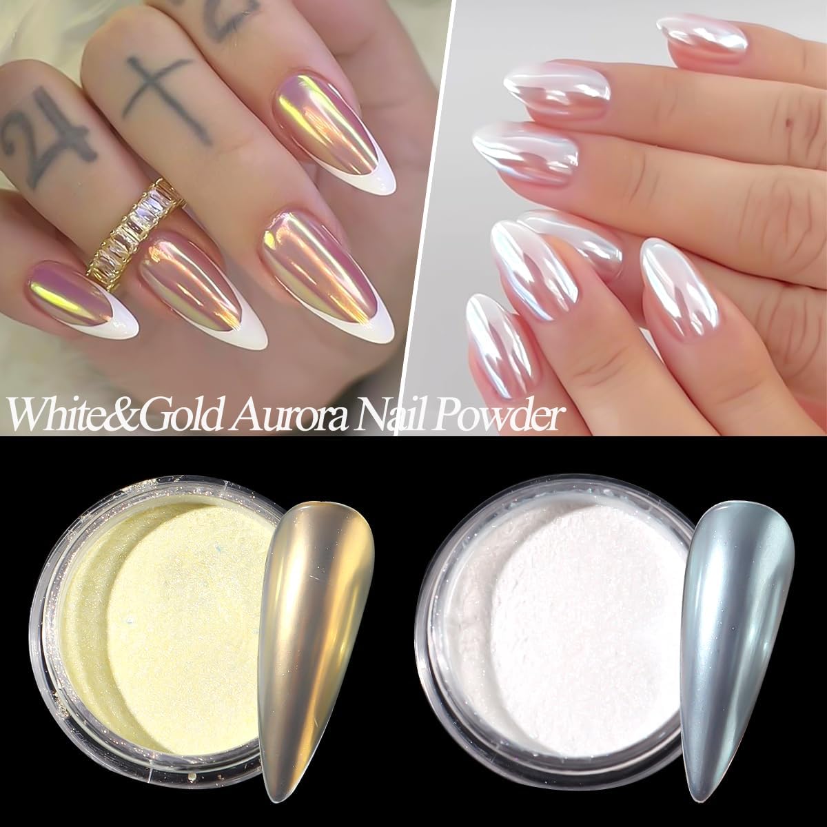 10 Colors Mermaid Pearl Chrome Nail Powder, Iridescent Aurora Powder Metallic Mirror Effect Pigment Pearlescent Nail Art Glitter Dust Kit for Gel Polish Nail Art Decoration-GlimoraGlow