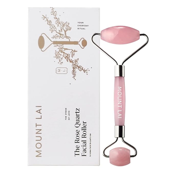 Mount Lai De-Puffing Rose Quartz Facial Roller – The Stone of Love, Certified Rose Quartz Face Roller for Anti-Aging, Soothing & Radiant Skin, Facial Massager Tool for Self-Care Ritual-GlimoraGlow