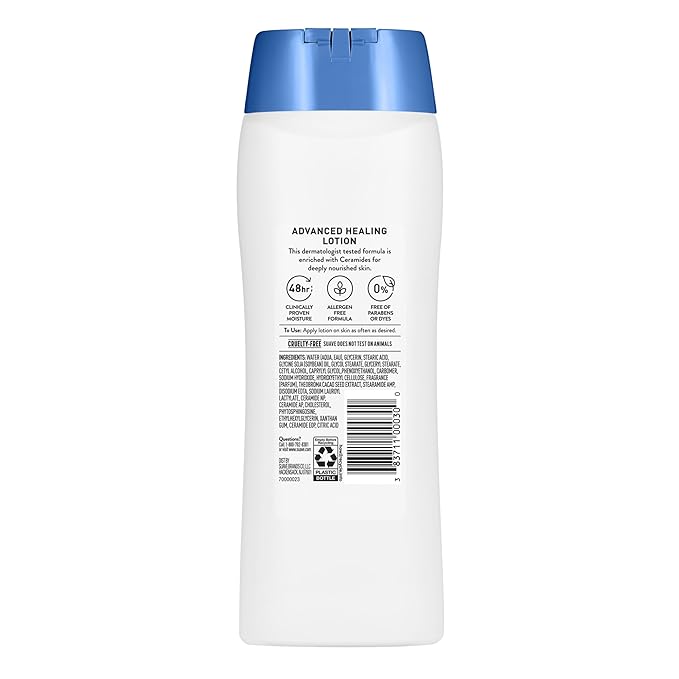 Suave+ Advanced Healing Hand & Body Lotion for Women With Ceramides for Very Dry Skin, Hydrating, Non-Greasy, Allergen-Free Moisturizing Cream, Lightly Scented, 18 FL OZ, 6 Pack-GlimoraGlow