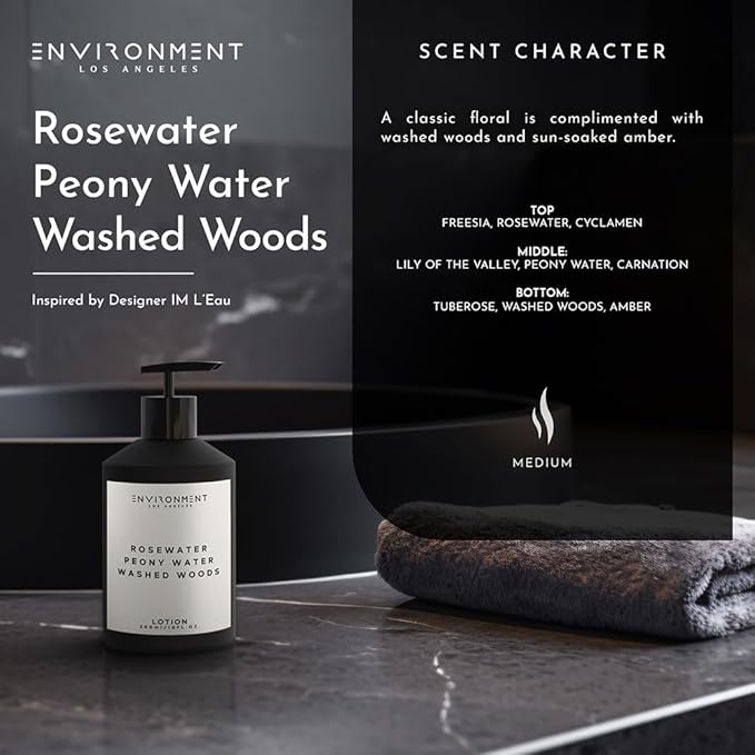 Stone Candles ENVIRONMENT Inspired by Designer Perfume IM L'Eau Lotion, 300ml Luxury Scented (Rosewater | Peony Water | Washed Woods) Bathroom Luxury, Men & Women High-End Body Hand Cream, Dry Skin-GlimoraGlow