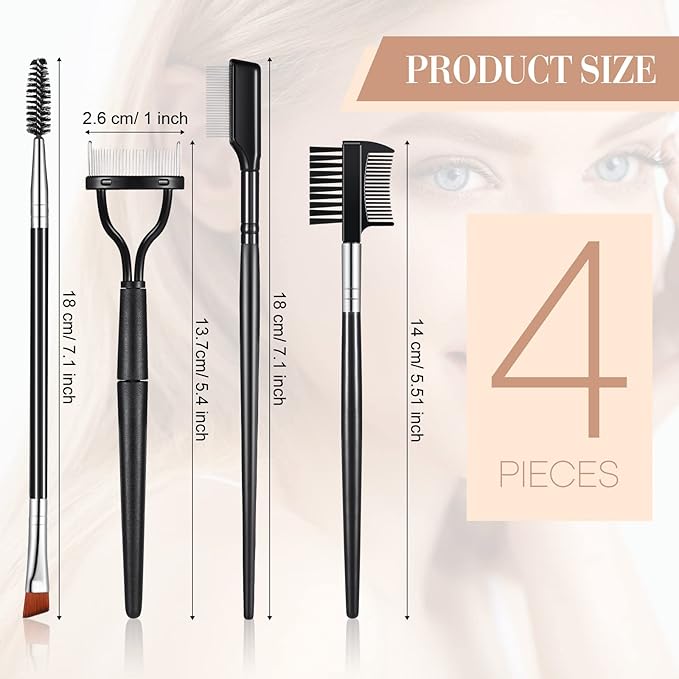 Skyley 4 Pieces Eyebrow Brush Eyelash Separator Brow Comb and Lash Spoolie Professional Eye Makeup Tools Metal Folding Lash Comb Black Double Head Eyelash Brush-GlimoraGlow