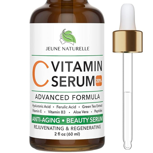 All Natural 20% Vitamin C Serum + 6 Active Boosters for Face, Dark Spots, Wrinkles, Brightening, Hydrating, Even Tone, Healthy Glow with Niacinamide, Hyaluronic Acid, Ferulic Acid, Vitamin E, Peptides-GlimoraGlow
