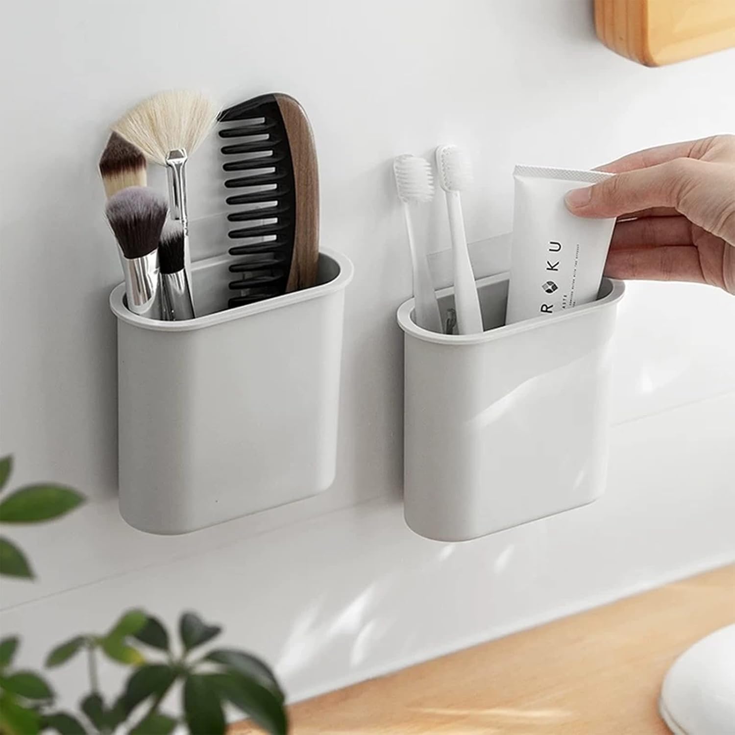 2 Packs Toothbrush Holders Wall Mounted, Self Adhesive Tooth Brush Holder for Bathroom Electric Toothbrush Toothpaste Razor Bathroom Accessories(Grey-GlimoraGlow