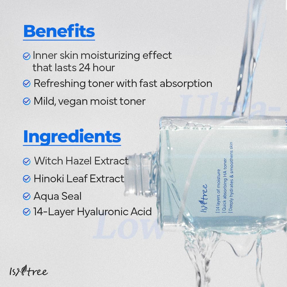 ISNTREE Ultra-Low Molecular Hyaluronic Acid Toner 300ml, 10.14 fl.oz | Korean Skincare | Quick Absorbing | Deep Hydration & Skin Smoothing | Vegan & Fragrance-Free-GlimoraGlow