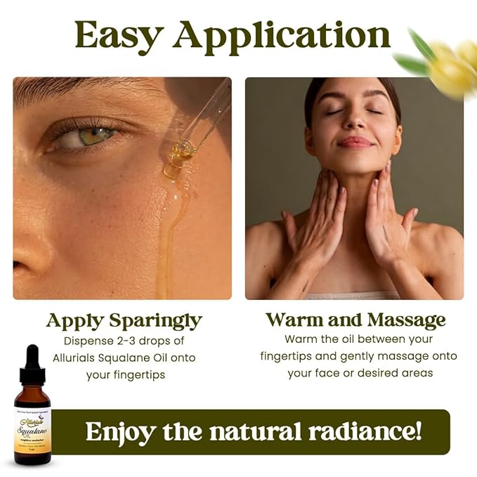 100% Organic & All Natural Plant-Based Squalane Oil for Face, Hair, & Body, Cold Pressed and Unrefined Premium Grade Multipurpose Facial Oil for Moisturize, Smooth, and Soften Skin - 1 Oz-GlimoraGlow