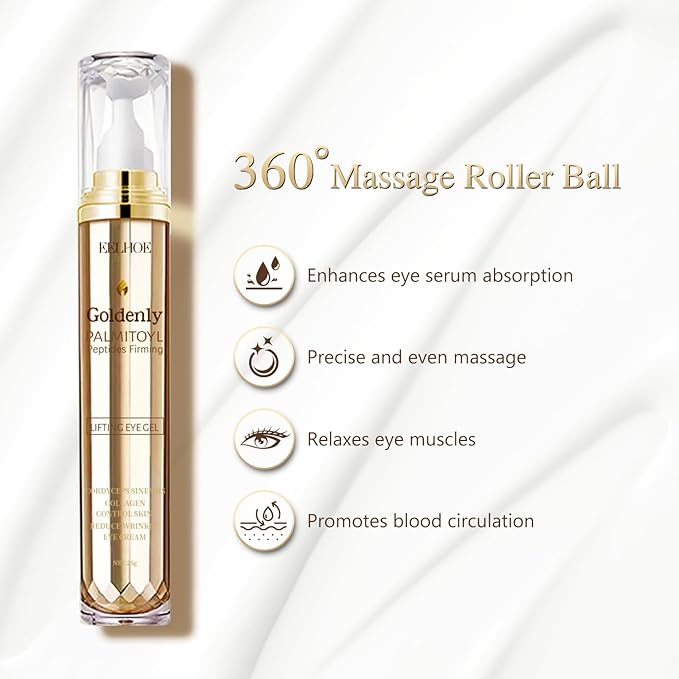 Caffeine Eye Serum Anti Aging, Eye Serum for Dark Circles and Puffiness, Retinol Eye Cream with 360°Massage Ball, Reduce Eye Wrinkles and Fine Lines-GlimoraGlow