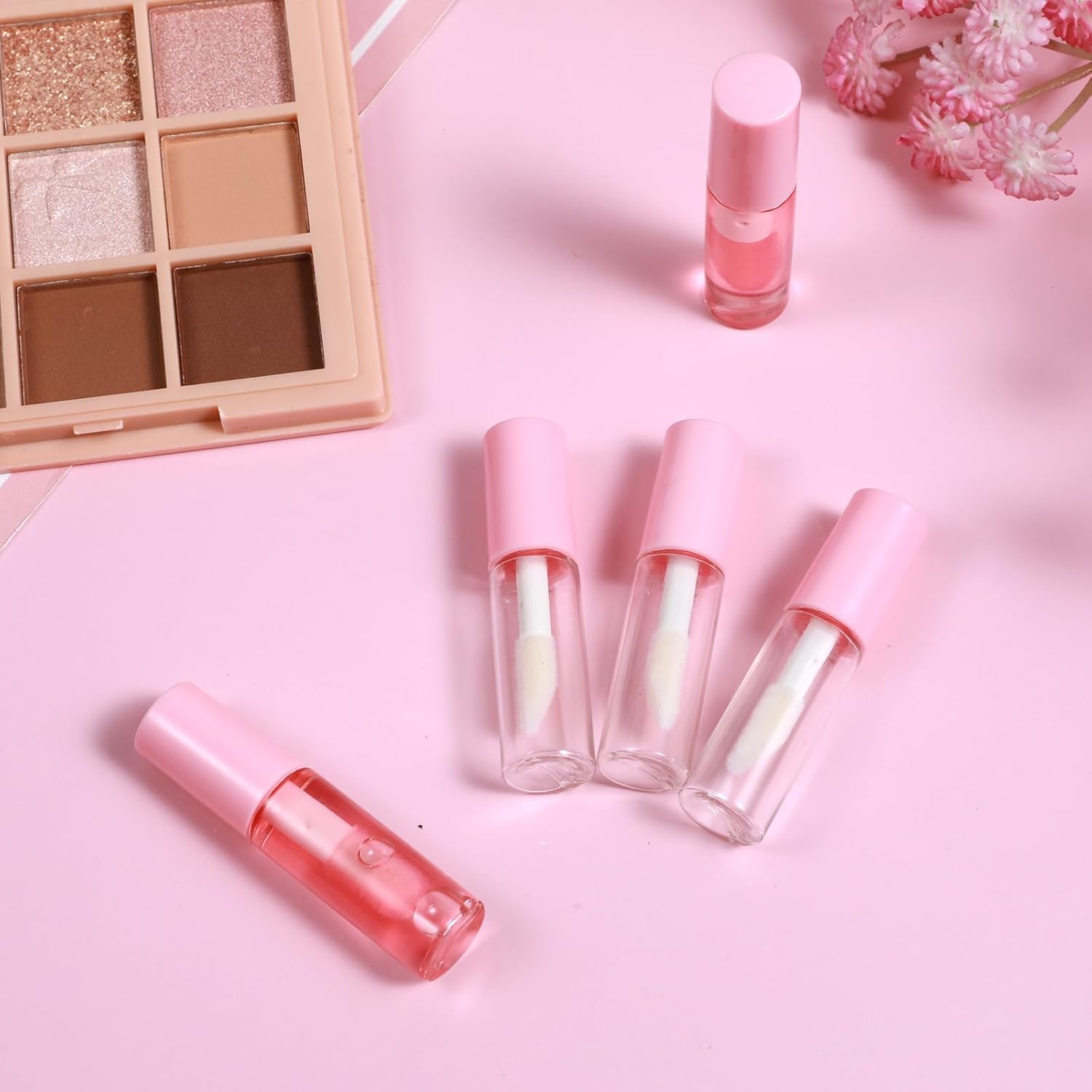 100 Pcs Mini Lip Gloss Tubes, Refillable Lip Balm Bottle Transparent Empty Containers Travel Personal Cosmetic Inserts Cosmetic Tools Mini Lipstick Containers for Women DIY Makeup (Pink)-GlimoraGlow