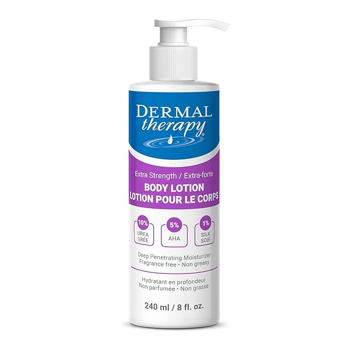 Dermal Therapy Extra Strength 5% AHA 10% Urea Body Lotion - Healing for Extremely Dry, Cracked Skin - Fragrance-Free - Sensitive Skin, Diabetes & Medication-Induced Dryness - 8 fl oz / 240 ml-GlimoraGlow