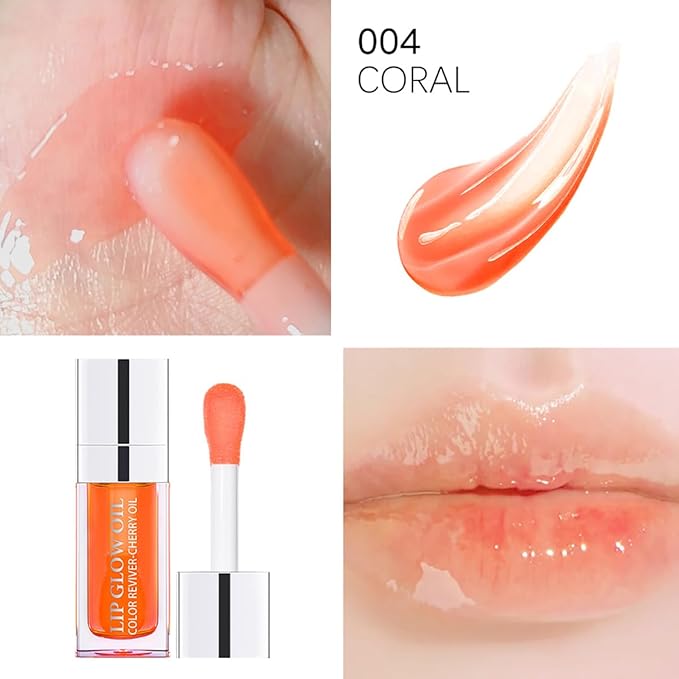 Hydrating Lip Glow Oil Moisturizing Plumping Lip Tint Lip Gloss Transparent Lip Balm Long Lasting Nourishing Repairing Lightening Lip Lines (004# CORAL)-GlimoraGlow