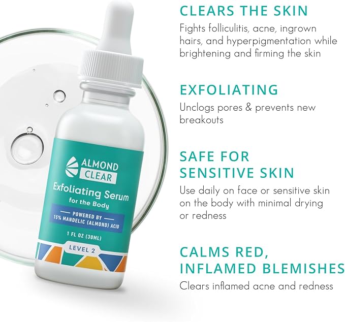 Body Clearing Serum [1 Fl Oz] Level 2 Acne Serum - Advanced Formula for Body Acne, Folliculitis, Back, Butt, Chest, Thighs, Shoulders - Mandelic Acid-GlimoraGlow