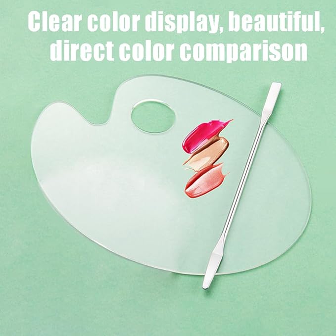 2 Pcs Acrylic Cosmetic Makeup Palette + 1 Pc Makeup Spatula, Makeup Mixing Tray Apply for Foundation Nail Art Beauty Salon Color Cream Liquid Mixing Art Palette-GlimoraGlow