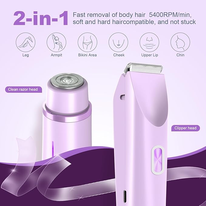 2025 New Bikini Trimmer for Women,Dermave Bikini Shaver,2-in-1 Electric Razors for Women(Purple)-GlimoraGlow