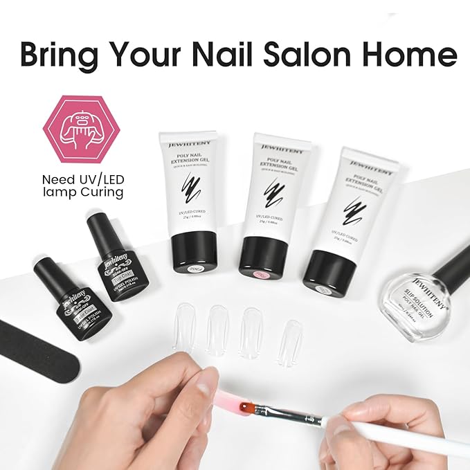 JEWHITENY Poly Extension Gel Nail Set Clear White Pink Poly Nail Gel With Base Coat Top Coat for Finger Art and Home DIY French Manicure Need U V Lamp Curing-GlimoraGlow