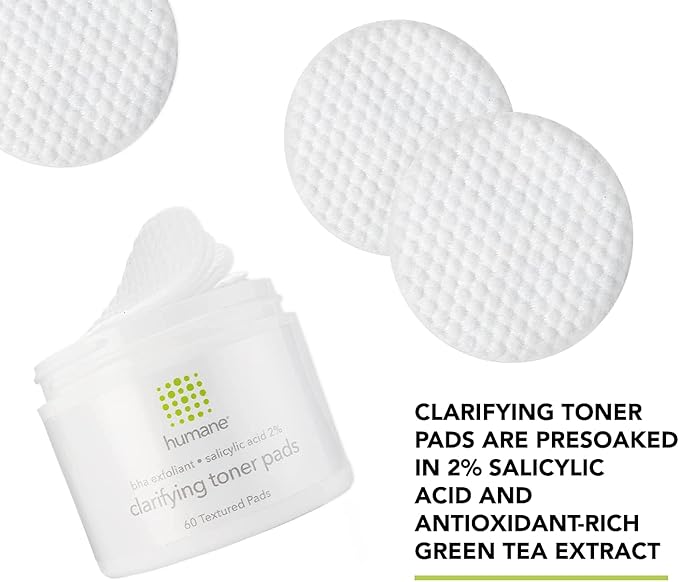Humane Clarifying Toner Pads for Face - 2% BHA Liquid Salicylic Acid - Pore Minimizer and Facial Exfoliator - Gentle for All Skin Types - Removes Excess Oil, Dead Skin Cells, and Grime - 4 Ounce-GlimoraGlow