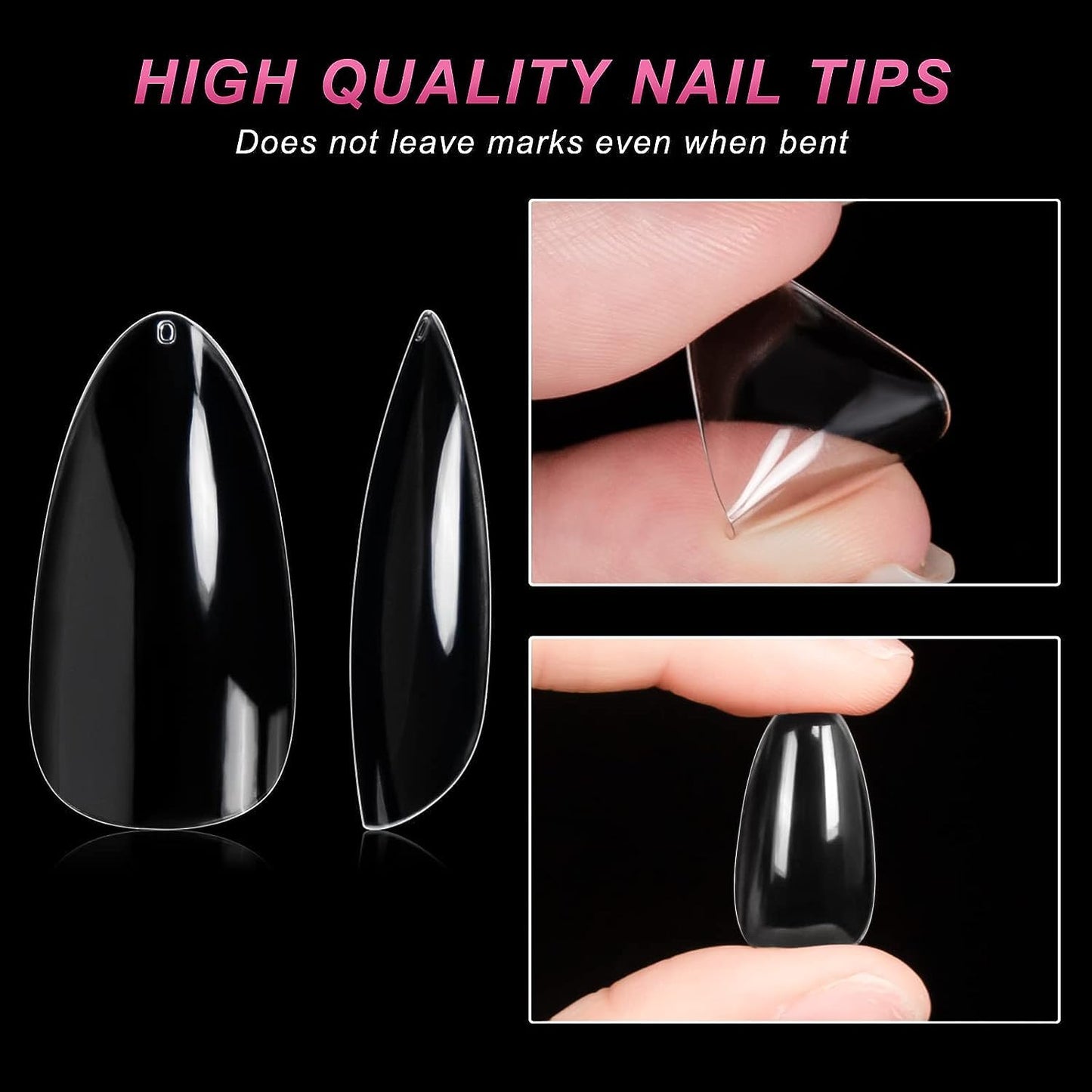1000PCS Short Almond Nail Tips - Acrylic Nails Tips, ToouYoun 10 Sizes Soft Gel Full Cover Nail Tips with Box for Nail Art Salons and Home DIY-GlimoraGlow