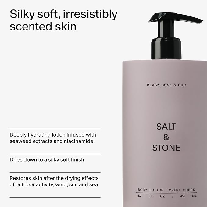 Salt & Stone Body Lotion for Women & Men| Scented Daily Body Lotion | Hydrates, Nourishes & Softens Skin | Restores Dry Skin | Fast-Absorbing | Cruelty-Free & Vegan (450 ml) (Black Rose & Oud)-GlimoraGlow