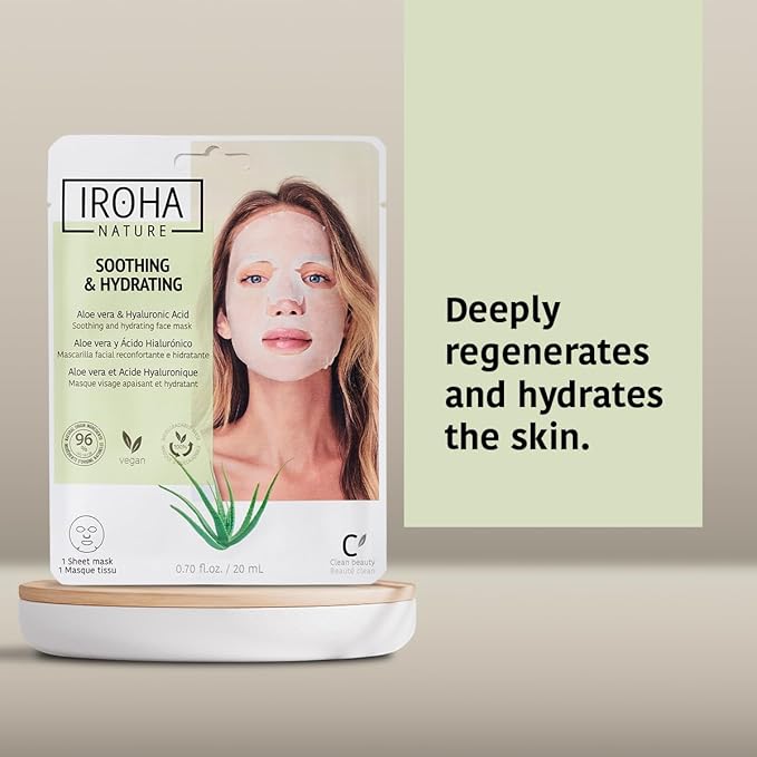 IROHA NATURE Comforting & Hydrating Tissue Face Mask with Aloe Vera | 15 Pieces | Aftersun Effect | 96% Natural Ingredients-GlimoraGlow