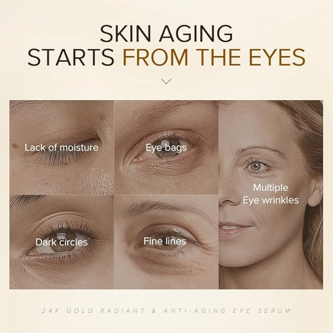 AKARY 24K Gold Eye Serum, Under-eye Firming Serum for Reduces Puffy Eyes, Dark Circles, Fine Lines, Under Eye Bags, Tightening, Hydrating Face Serum, Treatment for Skin Care with Nicotinamide and Vitamin E-GlimoraGlow