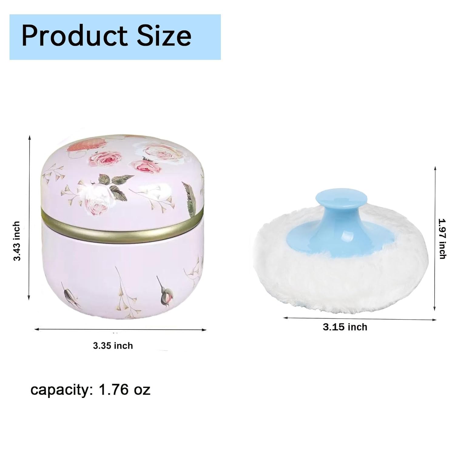 Body Powder Puff and Container, 3.35" Portable Dusting Powder Container with Soft Puff Loose Powder Case Box Jar with Lids for Baby Women Home and Travel Use-GlimoraGlow
