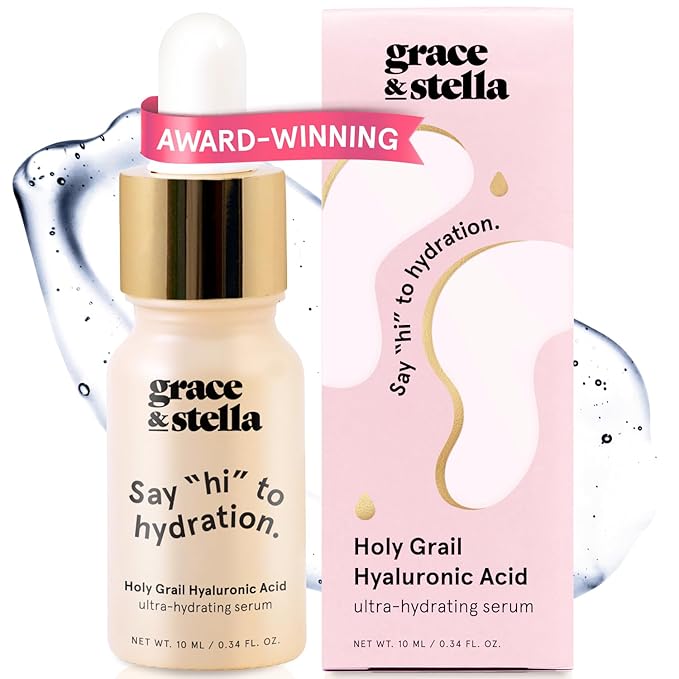grace & stella Award Winning Hyaluronic Acid Serum (10ml/0.34 fl oz) Hyaluronic Acid Serum for Face - Acido Hialuronico Face Serums for Women - Hydrating, Remove Fine Lines, Wrinkles - Anti Aging-GlimoraGlow